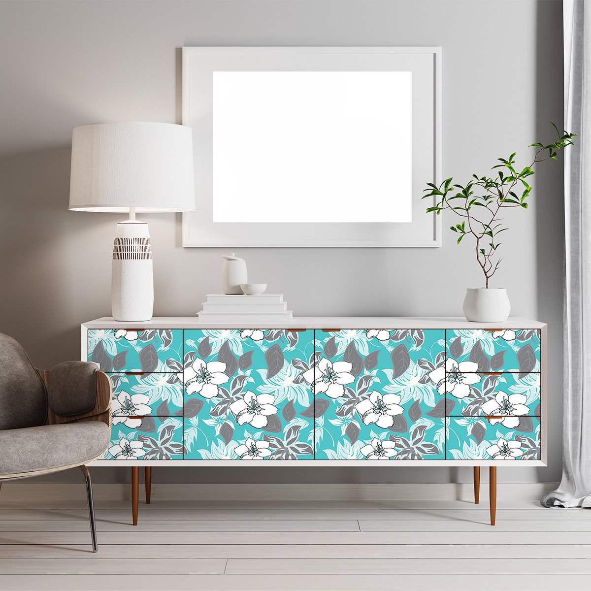 Ambiance Sticker Sticker met tropisch meubelmotief, Toyama design, 60 x 90 cm Multi color