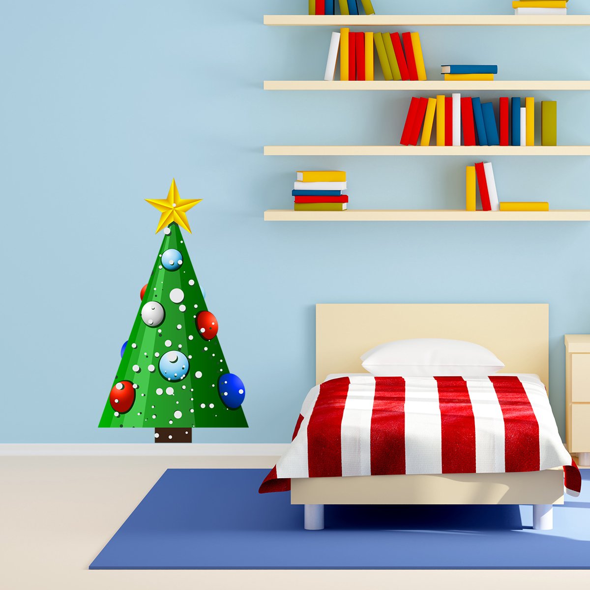 Kerststicker: Kerstboom en sneeuwvlokken - Kerststickers - feestversiering - 40x25cm