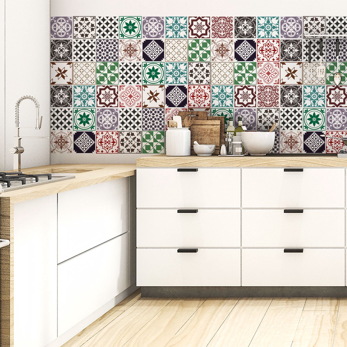 Ambiance Sticker Zelfklevende tegelmuurstickers voor keuken en badkamer - 60 Ciprina Azulejo tegelstickers - 60 stickers 10x10cm Multi color