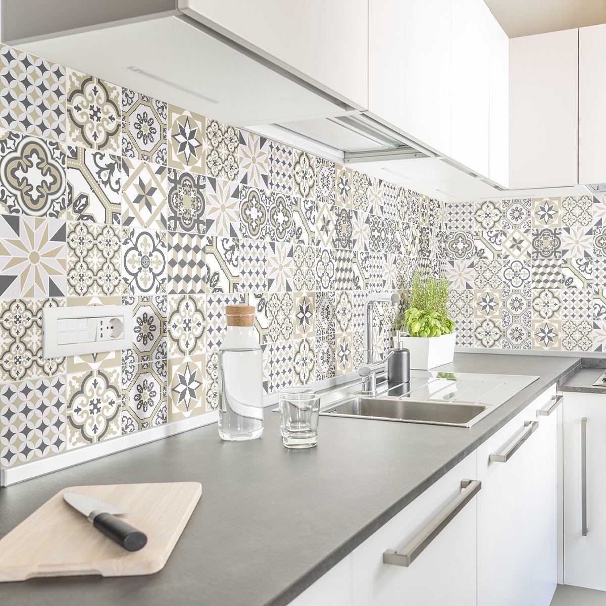 Ambiance Sticker Zelfklevende tegelmuurstickers voor keuken en badkamer - 24 Azulejos Floriantiona cementtegelstickers - 24 stickers, 15x15cm Multi color