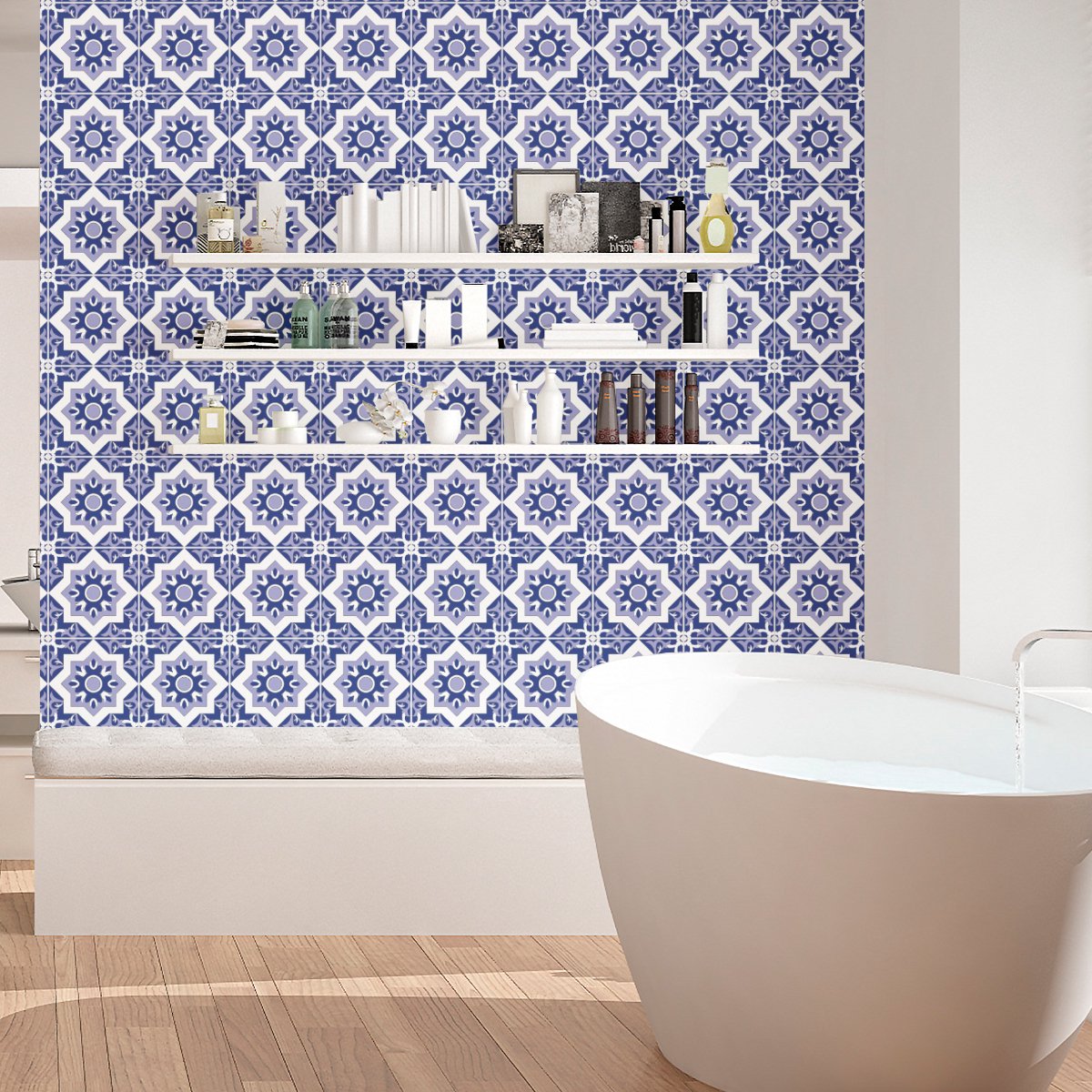 Ambiance Sticker Zelfklevende tegelmuurstickers voor keuken en badkamer - 24 Nuria Azulejos cementtegelstickers - 24 stickers, 15x15cm Multi color