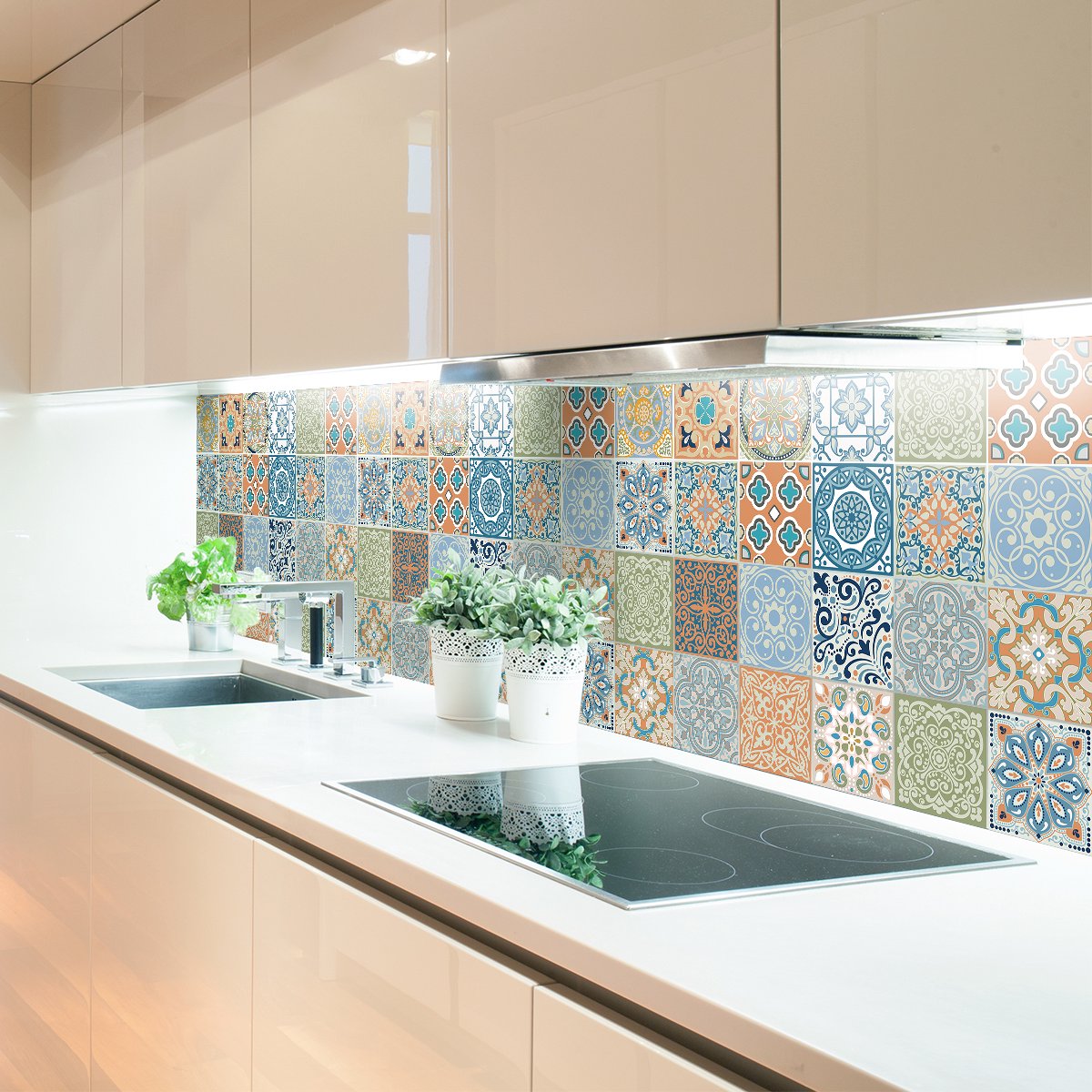 Ambiance Sticker Zelfklevende tegelmuurstickers voor keuken en badkamer - 24 Azulejos Travolia cementtegelstickers - 24 stickers, 10x10cm Multi color