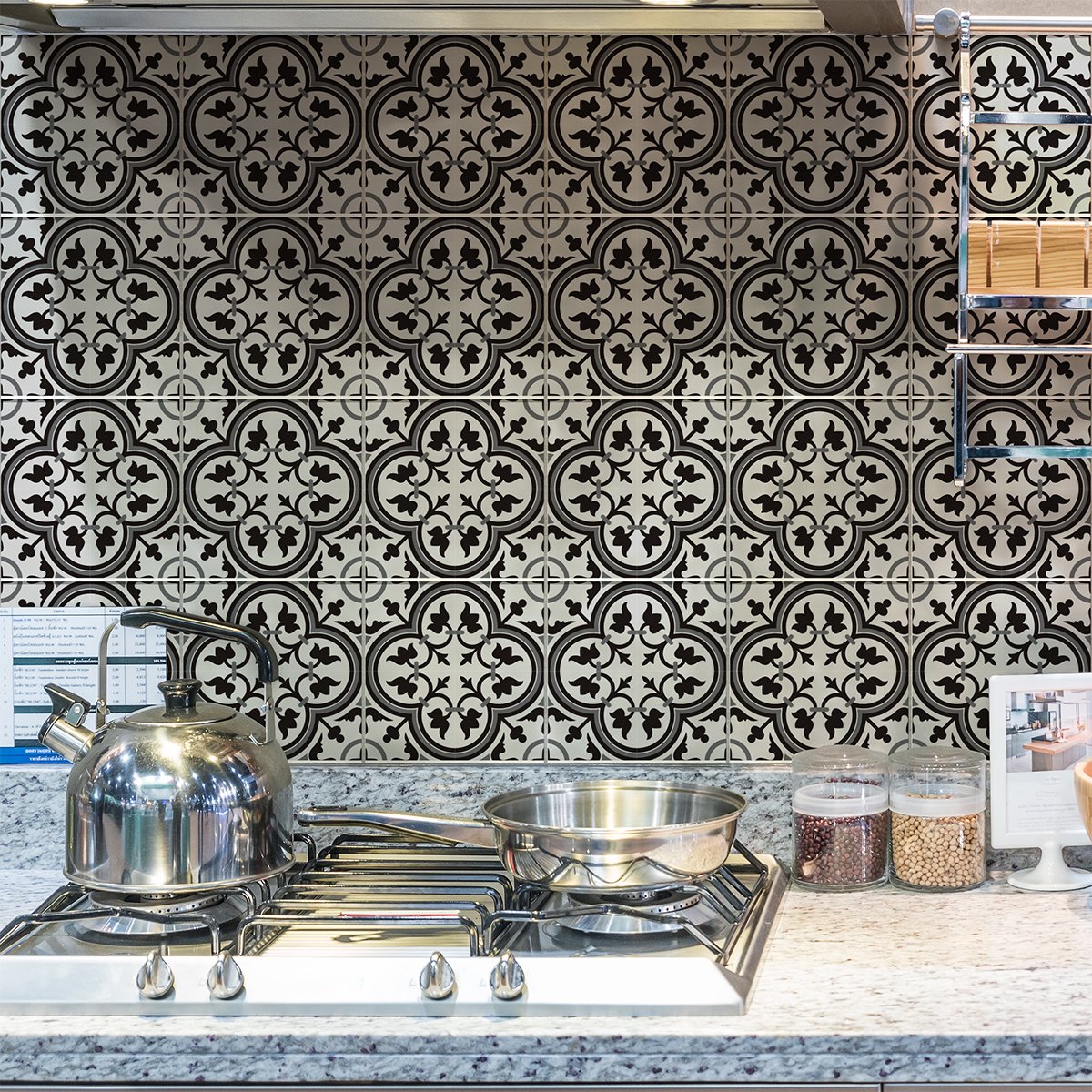 Ambiance Sticker Zelfklevende tegelmuurstickers voor keuken en badkamer - 24 cementtegelstickers, Azulejos Gisela - 24 stickers, 10x10cm Multi color