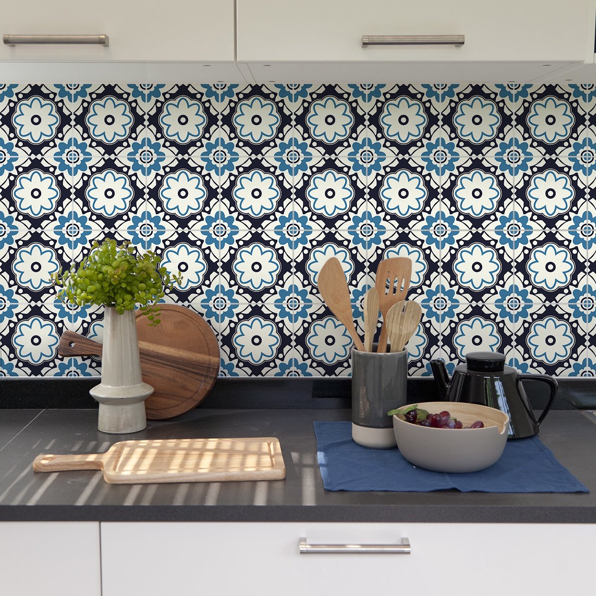Ambiance Sticker Zelfklevende tegelmuurstickers voor keuken en badkamer - 9 Opalina Azulejo tegelstickers - 9 stickers van 15x15 cm Multi color