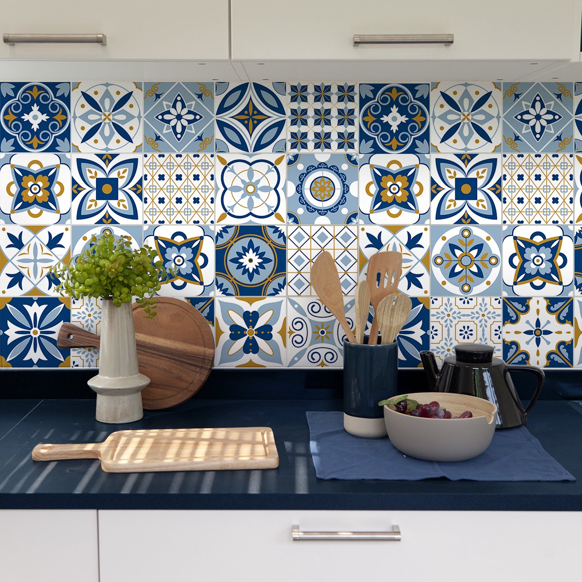 Ambiance Sticker Zelfklevende tegelmuurstickers voor keuken en badkamer - 9 Leonel Azulejos tegelstickers - 9 stickers 15x15cm Multi color