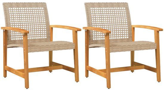 Chaises de jardin vidaXL - Poly tressée et bois d'acacia - 2 pièces Chaise de jardin - Poly tressée - Chaise en bois d'acacia - Outils d'extérieur - Chaise de patio