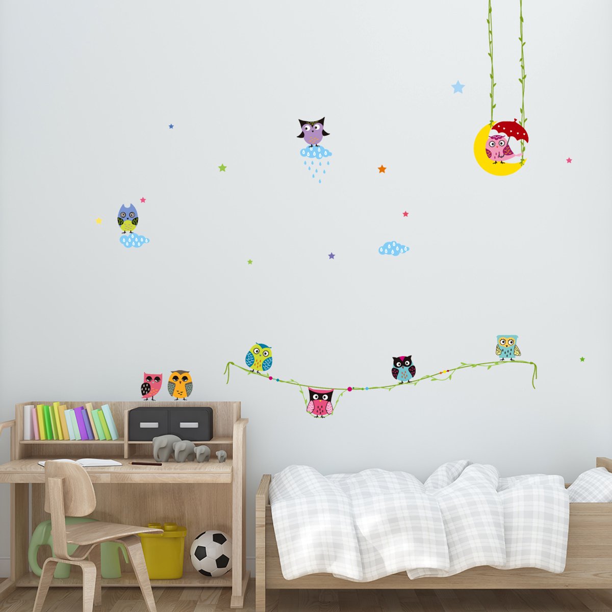 Ambiance Sticker Muurstickers, decoratieve zelfklevende decoraties: Uilen op wijnranken Multi color