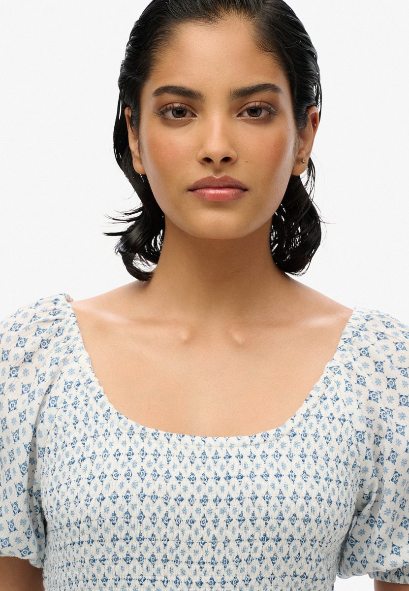 Superdry Geweven top met smokwerk Dames Tops Blauw