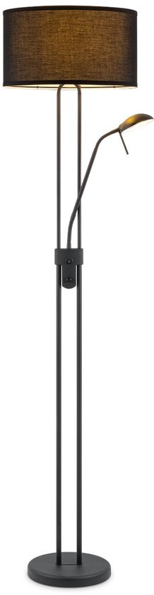 Home Sweet Home - Moderne vloerlamp Up - 2-lichts staande lamp met Linnen kap - Zwart - 40/40/170cm - met E27 + G9 lichtbron 7W 1076LM - Warm wit licht - Dimbaar - Met draaischakelaar - Geschikt voor woonkamers en slaapkamers