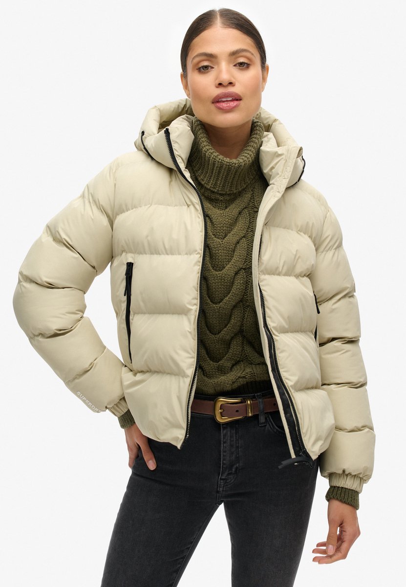 Superdry Hooded Sports Puffer Winterjas Dames 42 Beige