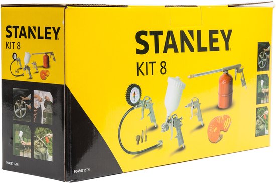 Foto: Stanley luchtgereedschapset 8 delig inclusief 3 mondstukken
