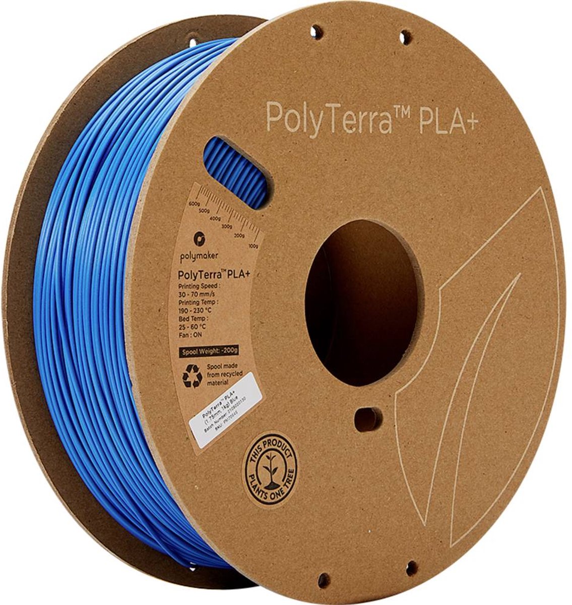 Polymaker PM70949 Regular Filament PLA+ Gering kunststofgehalte, Hoge stijfheid 1.75 mm 1000 g Blauw PolyTerra™ 1 stuk(
