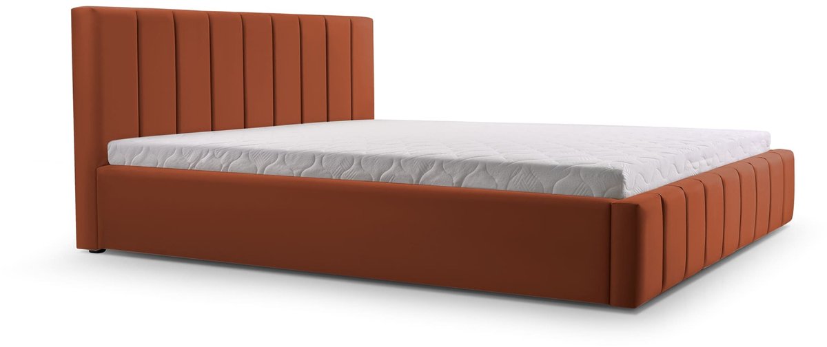Bed 01 - Gestoffeerd bed met Fluweel Beklede Tweepersoonsbed - 140x200 cm - Elegant en Comfortabel - Donker oranje (TRINITY 25)