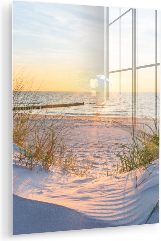 Peinture sur verre - Feuille acrylique - Mer - Dunes - Paysage - Peinture sur verre - Photo sur verre - Verre acrylique - Décoration de chambre - Décoration Décoration murale - 90x120 cm - Peintures de salon