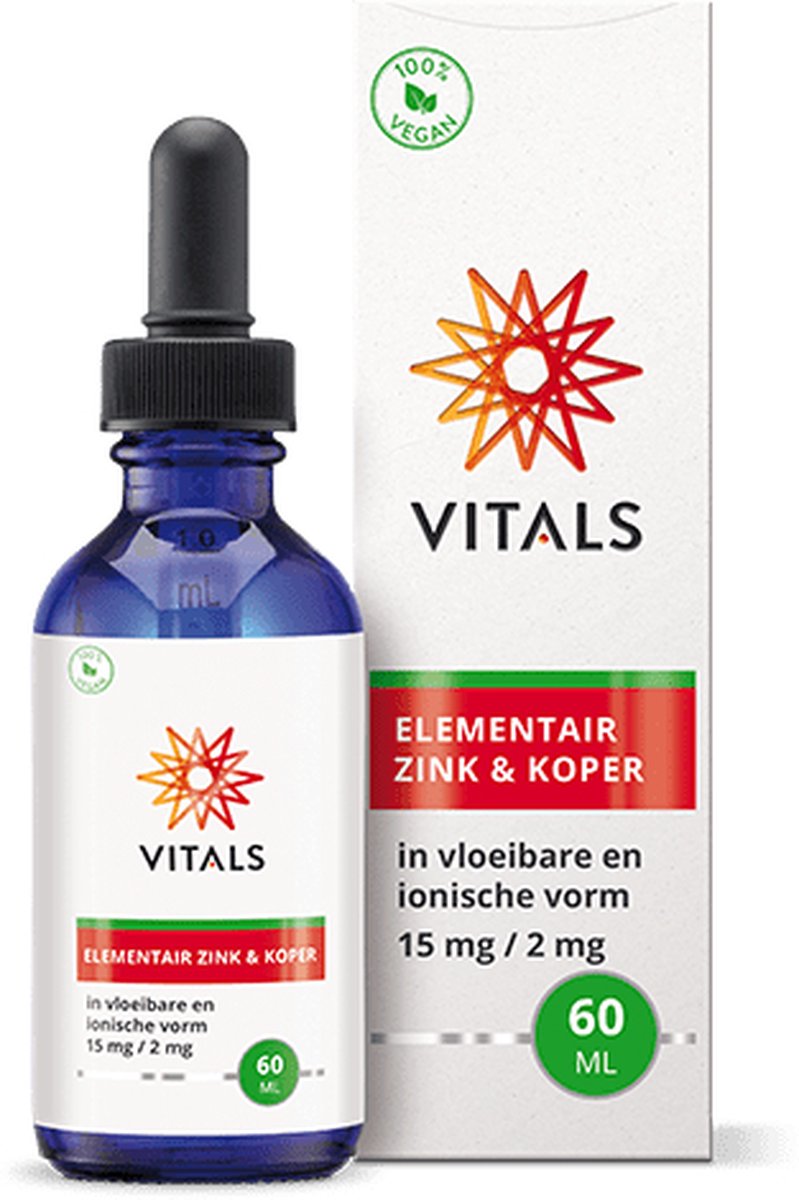 Goedkoopste Vitals Elementair Zink & Koper - 60 ml - mineralen. Zink en koper in vloeibare en ionische vorm.