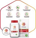 Vitals Magnesium 100 MG pot en doosje met 120 tabletten. Met keurmerken: 100% vegan, ISO 22000, biobased plastic.