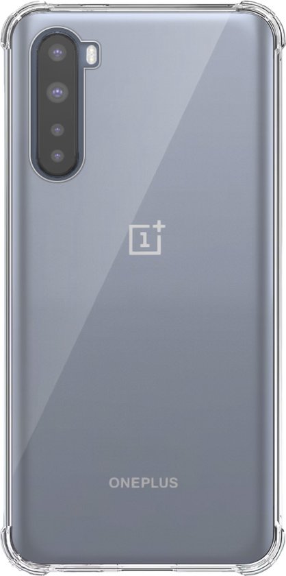 Transparante OnePlus Nord telefoonhoes met verstevigde hoeken.