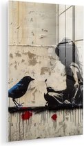 MuchoWow® Peinture sur verre 40x60 cm - Peinture sur verre acrylique - Fille - Street art - Vogel - Abstrait - Graffiti - Moderne - Photo sur verre - Décoration murale salon - Décoration murale murale chambre - Peintures