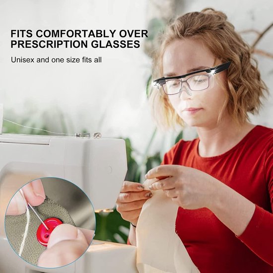 JML Vergrootglazen met licht - Vergrootglas bril voor hobby's en lezen voor handsfree draagbaar 160% vergroting - USB oplaadbaar, past over standaard brillen - Machtige zicht