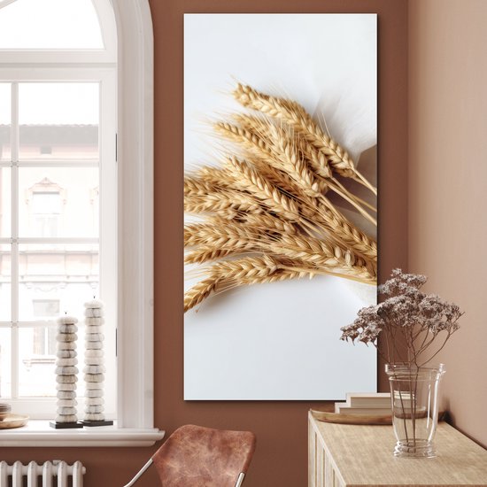 Aluminium schilderij 80x160 cm - Wanddecoratie metaal - Graan - Geel - Wit - Natuur - Stilleven - Metalen muurdecoratie woonkamer - Decoratie industrieel - Foto op dibond - Industriële accessoires slaapkamer