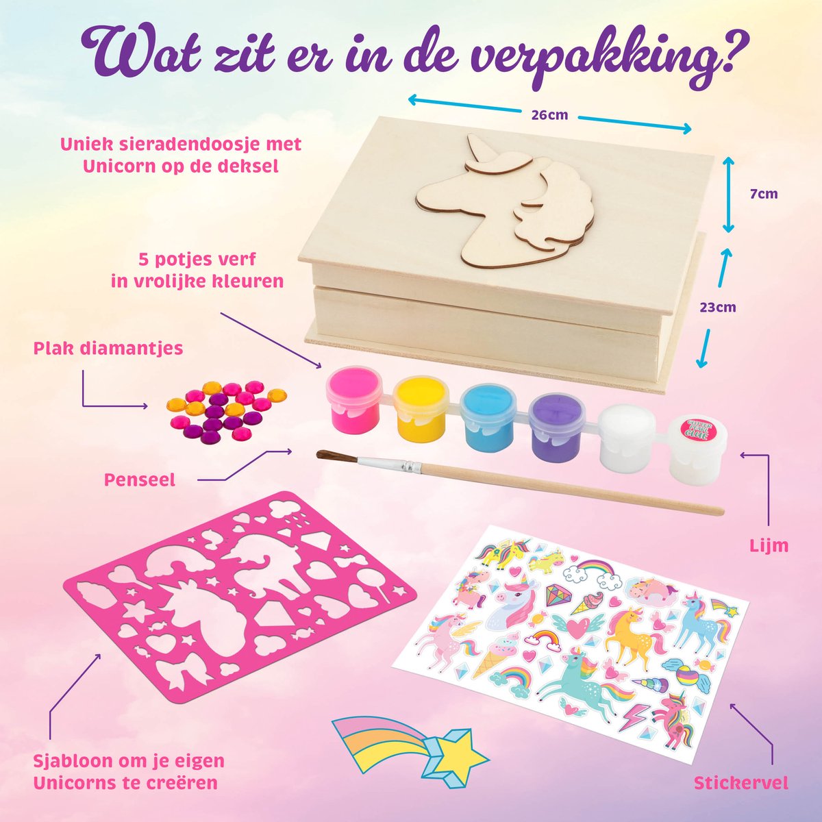 Unicorn Knutselen voor Kinderen - Schilder- en Modepakket met Sieradendoosje, Inclusief Tekenpakketten, Stickers en Pixelpakketten - Joya Creative — afbeelding 6