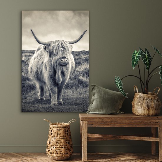 Tableau aluminium 60x90 cm - Décoration murale métal - Highlander écossais - Animaux - Nuages ​​- Vache - Nature - Décoration murale métal salon - Décoration industrielle - Photo sur dibond - Accessoires industriels chambre