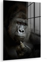 Peinture sur verre - Gorilla - Animaux - Singe - Portrait - Zwart et blanc - Photo sur verre - Verre acrylique - 30 x 40 cm - Décoration murale en verre