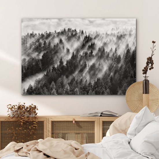 Tableau sur aluminium 120x80 cm - Décoration murale en métal - Paysage - Brume - Forêt - Nature - Décoration murale en métal pour salon - Décoration industrielle - Photo sur Dibond - Accessoires industriels pour chambre