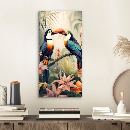 Décoration murale Métal - Peinture Aluminium Industriel - Toucan - Vogels - Fleurs - Nature - Jungle - 20x40 cm - Dibond - Photo sur aluminium - Décoration murale industrielle - Pour le salon/chambre