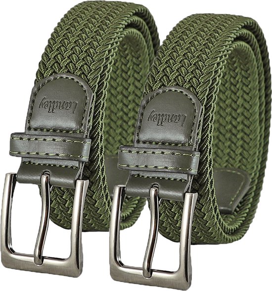 Landley Elastic Braided Stretch Ceintures Duopack - Ensemble économique avec 2 ceintures - Femme et Homme - Vert - Longueur totale 110 cm / Taille de ceinture 95