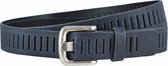 Landley Leren Geperforeerde Gleufjes Riem Smal - Breedte 3 cm - Dames en Heren - Echt Leer - Blauw - Lengte totaal 100 cm / Riemmaat 85
