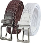 Landley Elastic Braided Stretch Ceintures Duopack - Ensemble économique avec 2 ceintures - Femme et Homme - Marron et Wit - Longueur totale 140 cm / Taille de ceinture 125