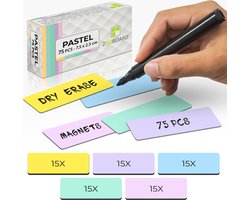 75 Whiteboard Magneten Balk 7,5 x 2,5 cm - Pastel Mix 5 kleuren
