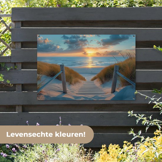 Affiche de jardin 120x80 cm - Décoration de jardin Coucher de soleil - Plage - Été - Paysage - Affiche pour le jardin - Décoration extérieure - Tableau de jardin clôture - Décoration murale sur toile de jardin - Décoration murale sur toile de balcon
