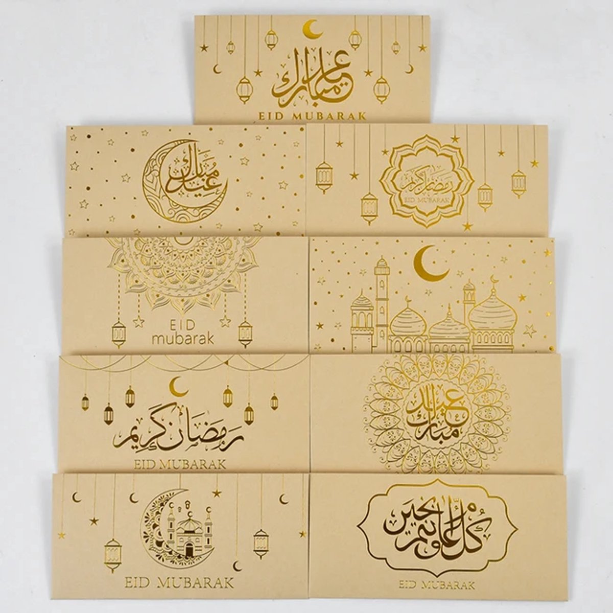 LuukyBB - 9 x Geldenvelop Eid al Adha Offerfeest - Goud - Snoep Zakje Ramadan Eid Mubarak - Geldcadeau Geschenkenveloppen Eid al-Adha Suikerfeest Bruiloft - Feest Snoep Suiker Geschenk Geld Goudfolie Envelop Islamitische Feestdagen Offerfeest Cadeaus