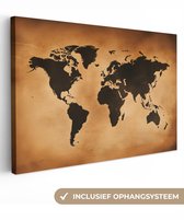 Canvas schilderij 90x60 cm - Exclusieve wanddecoratie Wereldkaart - Bruin - Kaart - Muurdecoratie woonkamer - Slaapkamer decoratie - Kamer accessoires - Schilderijen op canvas
