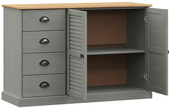 vidaXL Buffet avec tiroirs VIGO 113x40x75 cm Bois de pin massif Gris - Buffet - Commodes - Armoire de rangement - Armoire murale