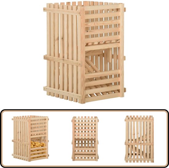 NATIV Aardappelkist van hout, naturel, groentekist met 4 laden, compacte fruithorde, 50 x 54 x 60 cm (l x b x h), aardappelhorde voor het bewaren van groenten en aardappelen