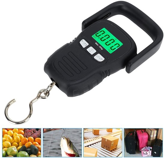 YONO kofferweegschaal 50kg – meetlint – inclusief batterijen – zwart