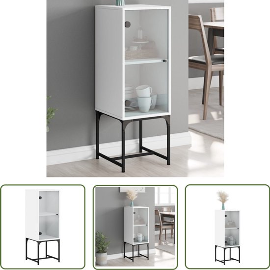 Buffet The Living Store avec porte vitrée 35x37x100 cm blanc - Buffet - Table d'appoint - Meubles Vintage - Meubles en bois - Buffet Wit