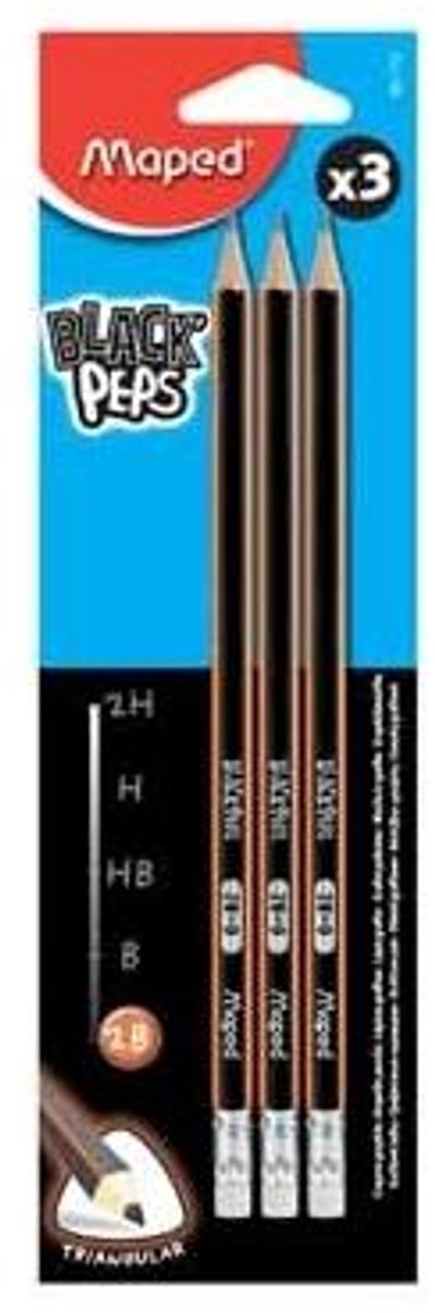 Maped potlood Black'Peps HB blister van 3 stuks zonder gum