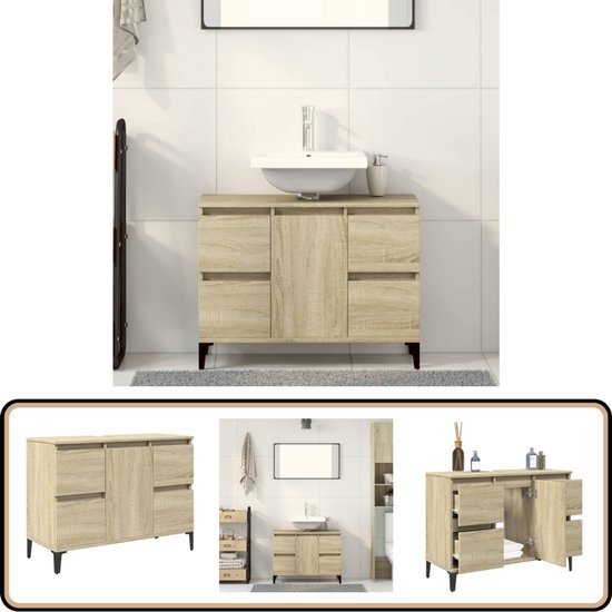 Wastafelkast 80x38,5x45 cm bewerkt hout grijs sonoma eikenkleur