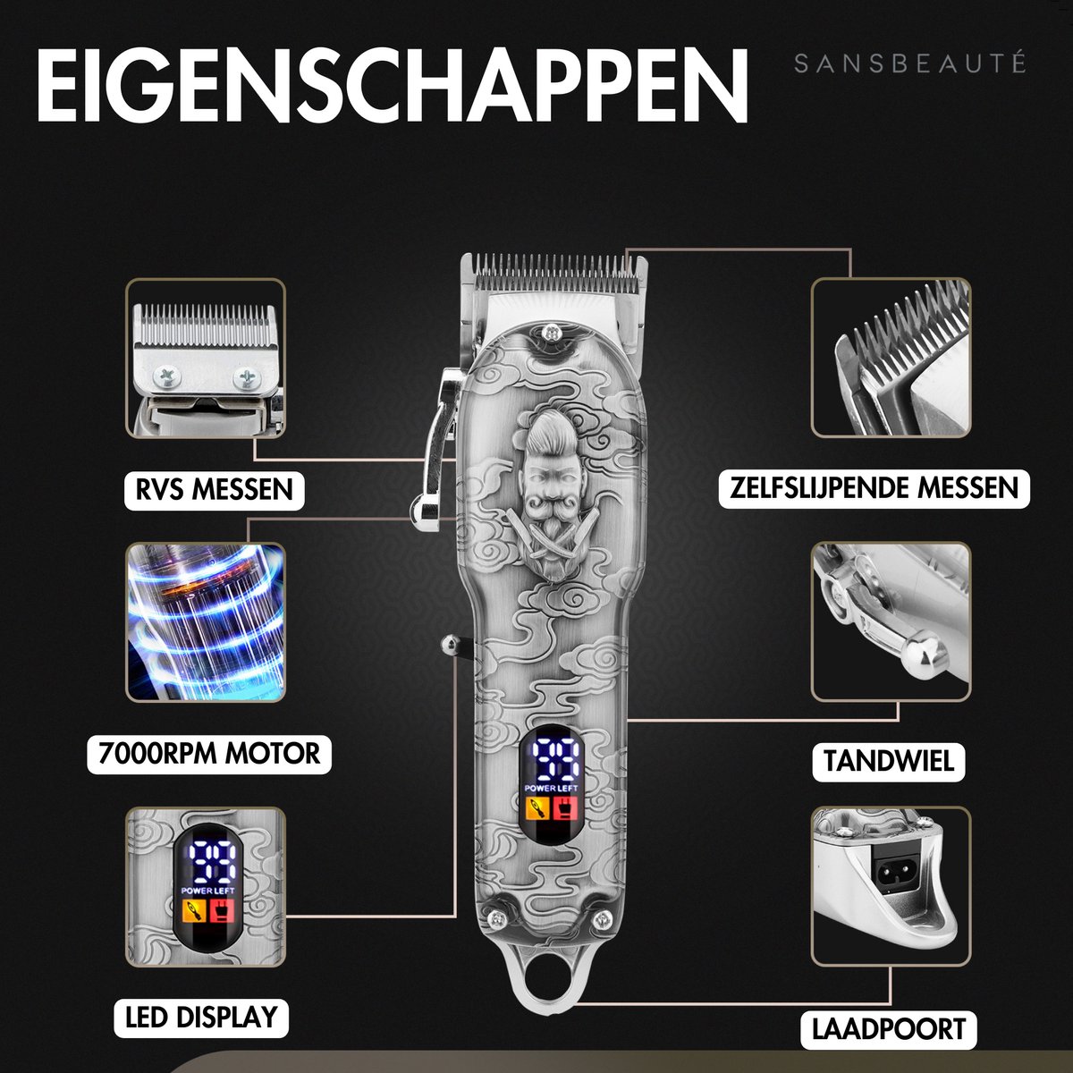 Professionele Draadloze 4-in-1 Tondeuse - Sansbeauté - Tondeuse Mannen Hoofdhaar - Cheveux Haar - Haartrimmer - Kapper Haar Machine - Haartondeuse - Trimmer Baard - Barbe Hair Clipper - Kapper Buddha Trimmer - Barber Set - Kappersset thumbnail 6