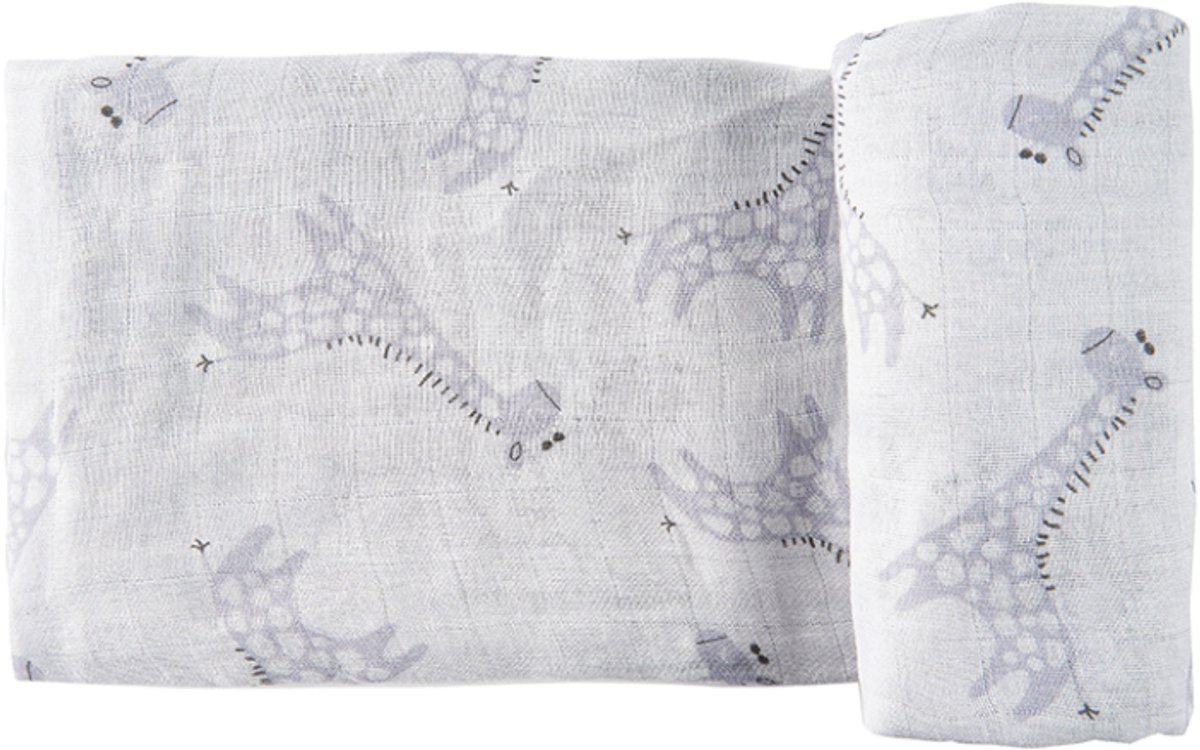 HappyBear | Swaddle Hydrofiele Doek - Blue Giraffe | Extra groot - 120cm | Inbakerdoek | 100% zachte tweelaags katoenen mousseline