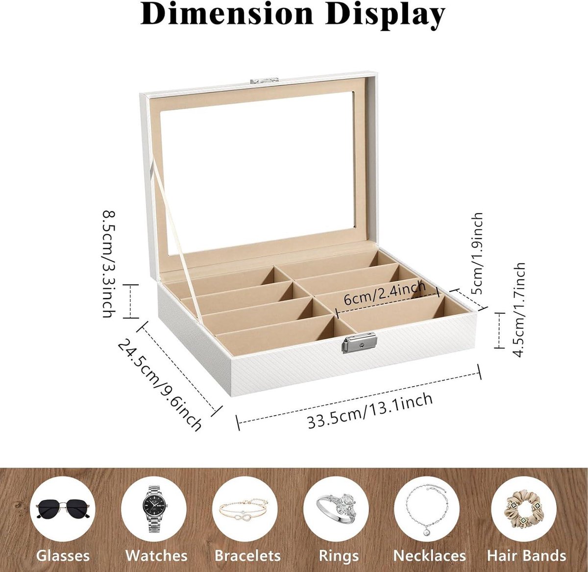 Zonnebril Organizer 5 Slots - Lederen Brillendoos Voor Zonnebrillen En Sieraden (Zwart)