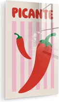 MuchoWow® Glasschilderij 120x180 cm - Schilderij acrylglas - Pittig - Pepers - Rood - Foto op glas - Muurdecoratie woonkamer - Wanddecoratie slaapkamer - Schilderijen