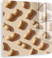 MuchoWow® Glasschilderij 20x20 cm - Schilderij acrylglas - Pinda's - Patroon - Beige - Foto op glas - Muurdecoratie woonkamer - Wanddecoratie slaapkamer - Schilderijen