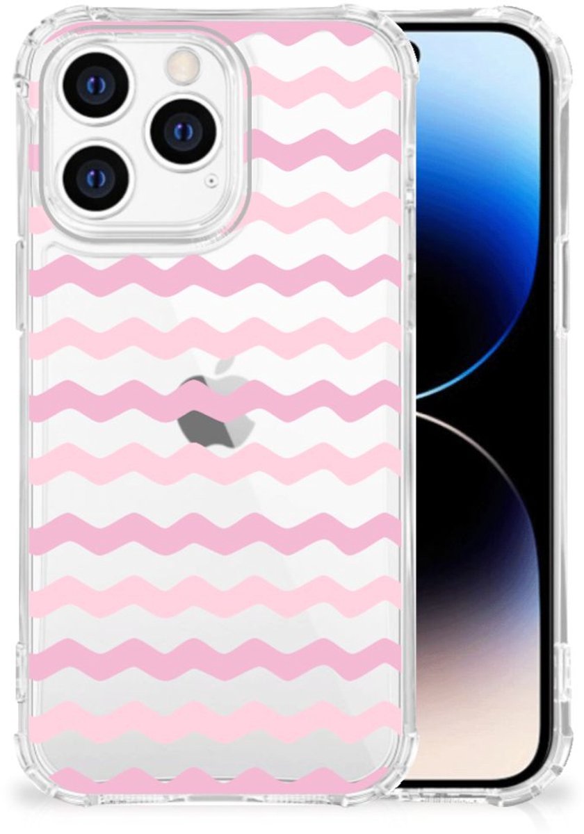 iPhone 14 Pro Doorzichtige Silicone Hoesje Waves Roze