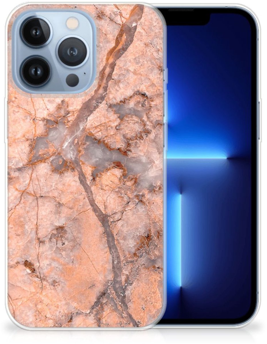 Apple iPhone 13 Pro TPU Siliconen Hoesje Marmer Oranje