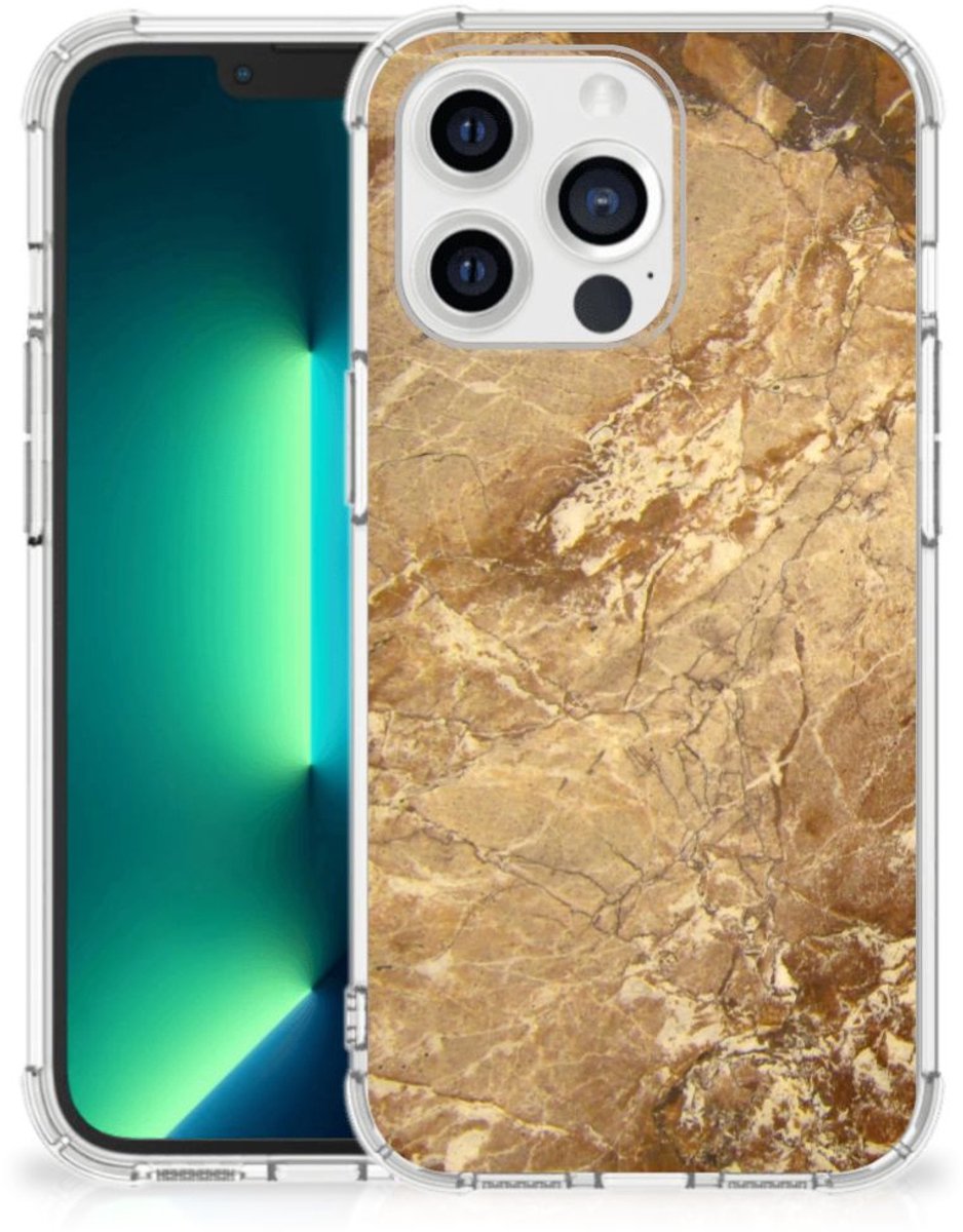 iPhone 13 Pro Max Anti-Shock Hoesje Marmer Creme
